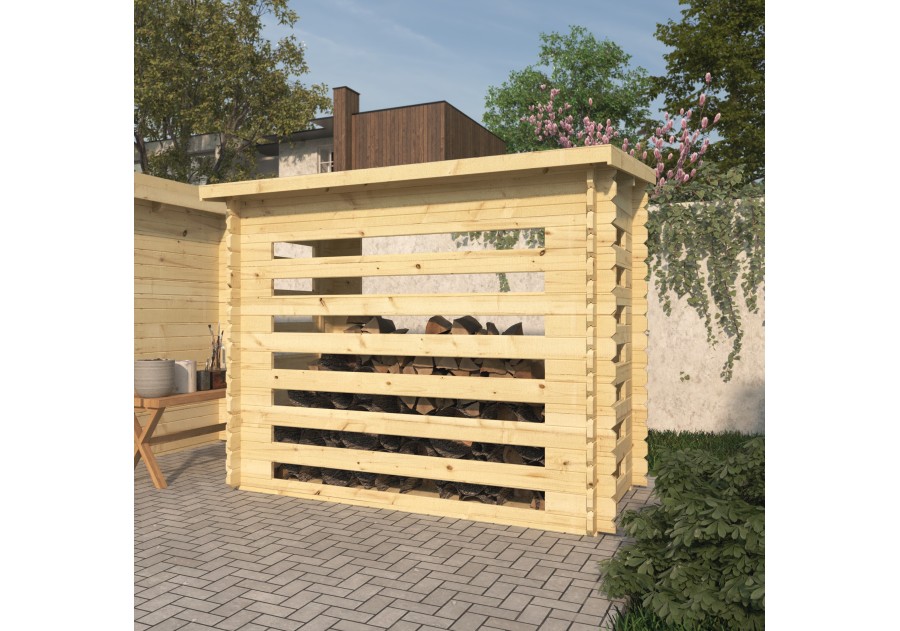 Drewniana drewutnia V2 240 × 122 cm – praktyczna drewutnia do ogrodu | Domki SODAS