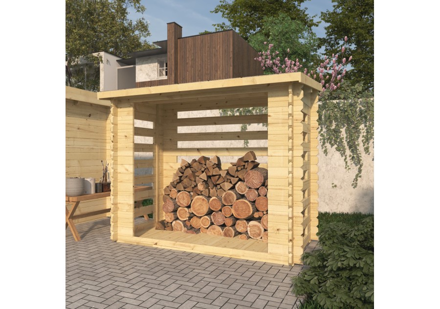 Drewniana drewutnia V2 240 × 122 cm – praktyczna drewutnia do ogrodu | Domki SODAS