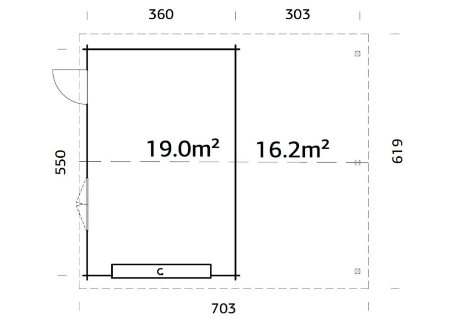 Garaż ROGER190+, 3.8x5.7m 44mm + segmentowa brama