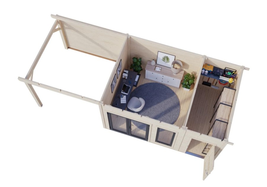 Domek ogrodowy AURELIA124 z tarasem 7.9m2, 7.39x3.0m 44mm