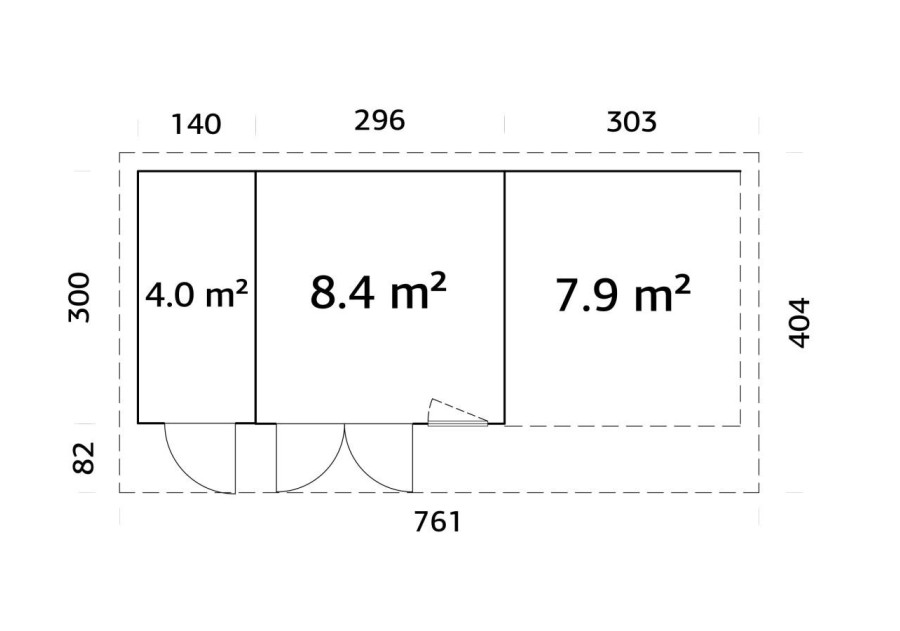 Domek ogrodowy AURELIA124 z tarasem 7.9m2, 7.39x3.0m 44mm