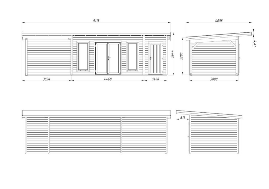 Domek ogrodowy AURELIA167+, 8.89x3.0m 44mm