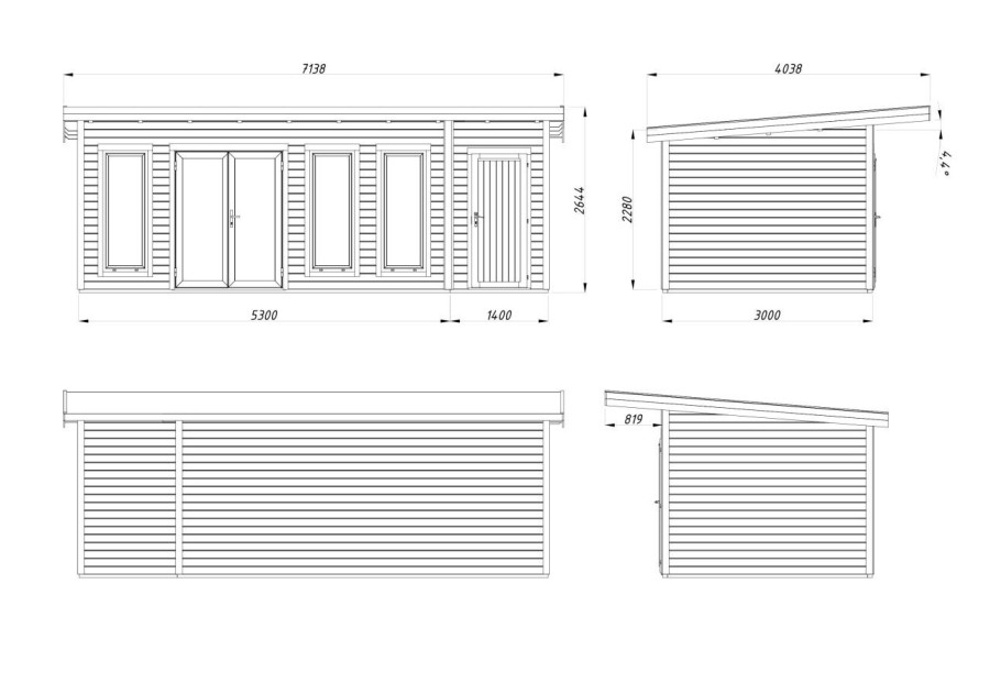 Domek ogrodowy AURELIA192, 6.7x3.0m 44mm