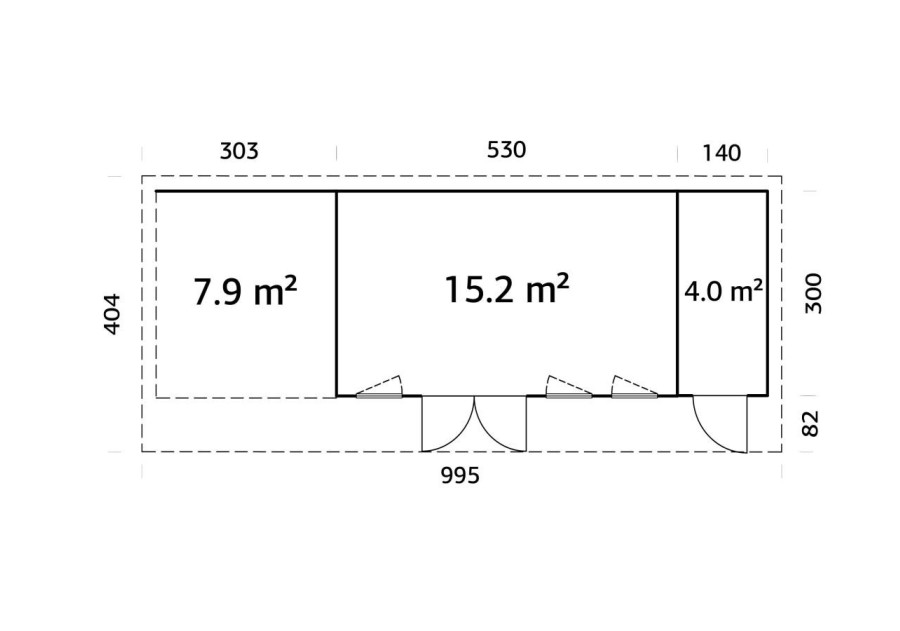 Domek ogrodowy Aurelia 192 z tarasem 7.9m2, 9.73x3m 44mm