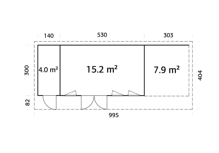 Domek ogrodowy Aurelia 192 z tarasem 7.9m2, 9.73x3m 44mm