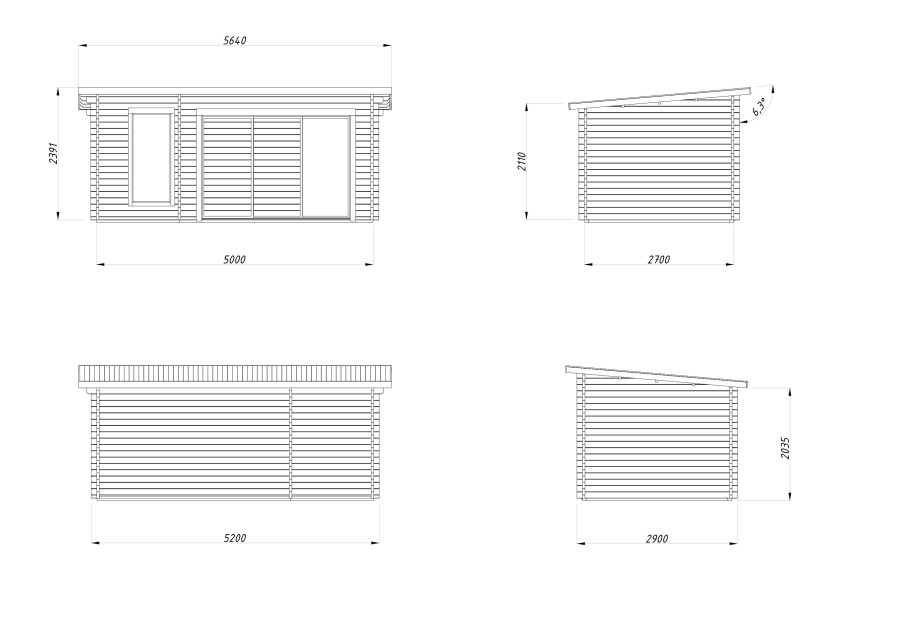 Sauna SANNA128, 5.20x2.90m 44mm
