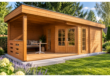Domek ogrodowy-sauna PAULA 3.2 x 4.73 44mm + zadaszenie