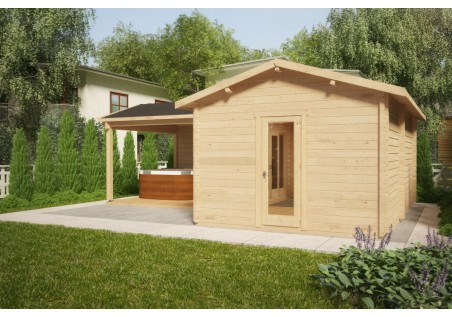 Domek drewniany HANS1 5.70  x  3.60m + zadaszenie 13m2