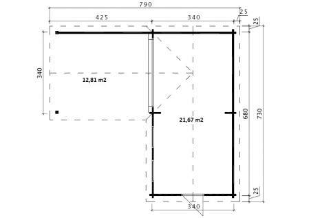 Domek drewniany HANS2 3.4m x 6.8m 70mm + zadaszenie 13m2