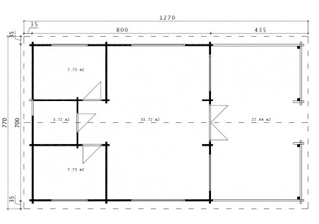 Domek drewniany TENERYFA 7.20 x 12.20m 70mm