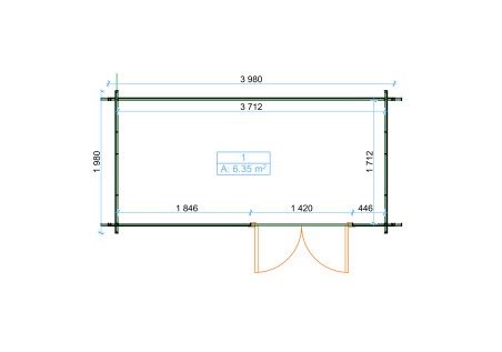 Domek ogrodowy LINE40, 4.0x2.0m 34mm
