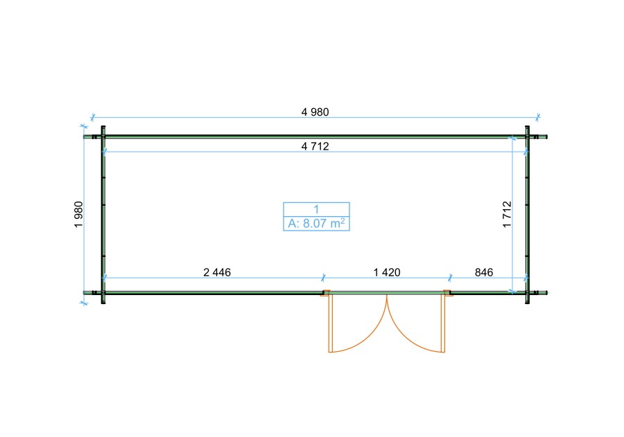 Domek ogrodowy LINE50, 5.0x2.0m 34mm