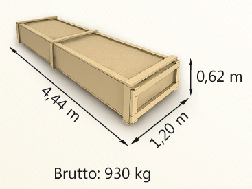 Wymiary paczki szerokość 120cm długość 444cm wysokość 62cm waga 930kg