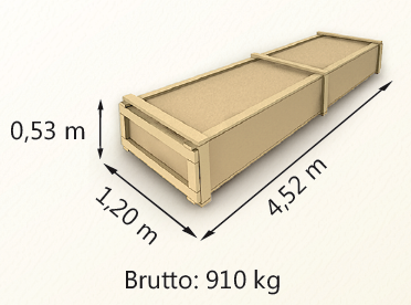 Wymiary paczki szerokość 120cm długość 452cm wysokość 53cm waga 910kg