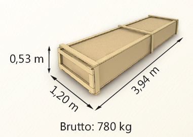 Wymiary paczki szerokość 120cm długość 394cm wysokość 53cm waga 780kg